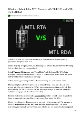 What Are Rebuildable MTL RDA And MTL Tanks