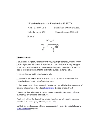 2-Phosphonobutane-1, 2, 4 Tricarboxylic Acid (PBTC)