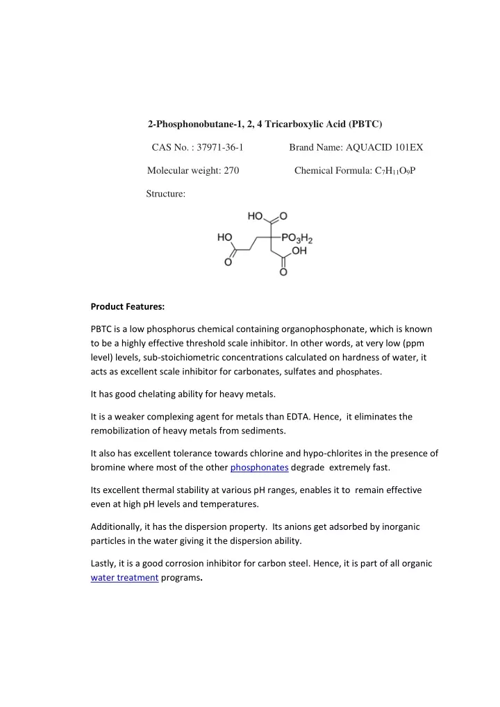 2 phosphonobutane 1 2 4 tricarboxylic acid pbtc