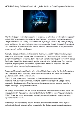 gcp pde study guide to excel in google