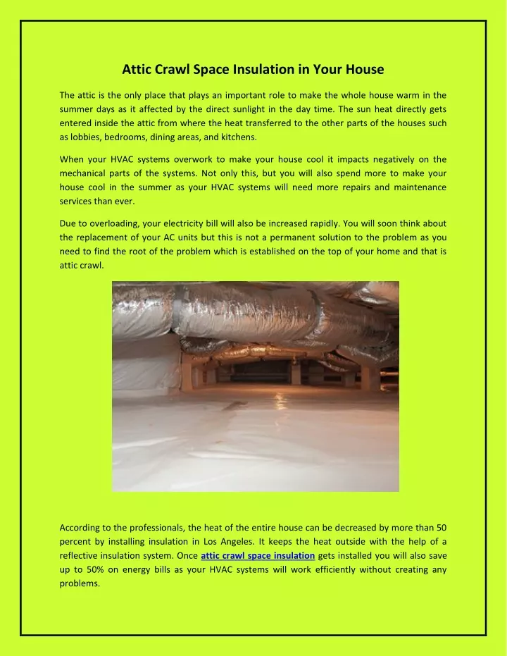 attic crawl space insulation in your house