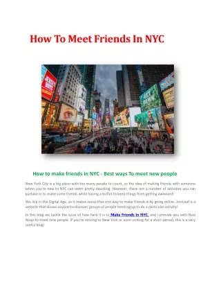 How To Meet Friends In NYC