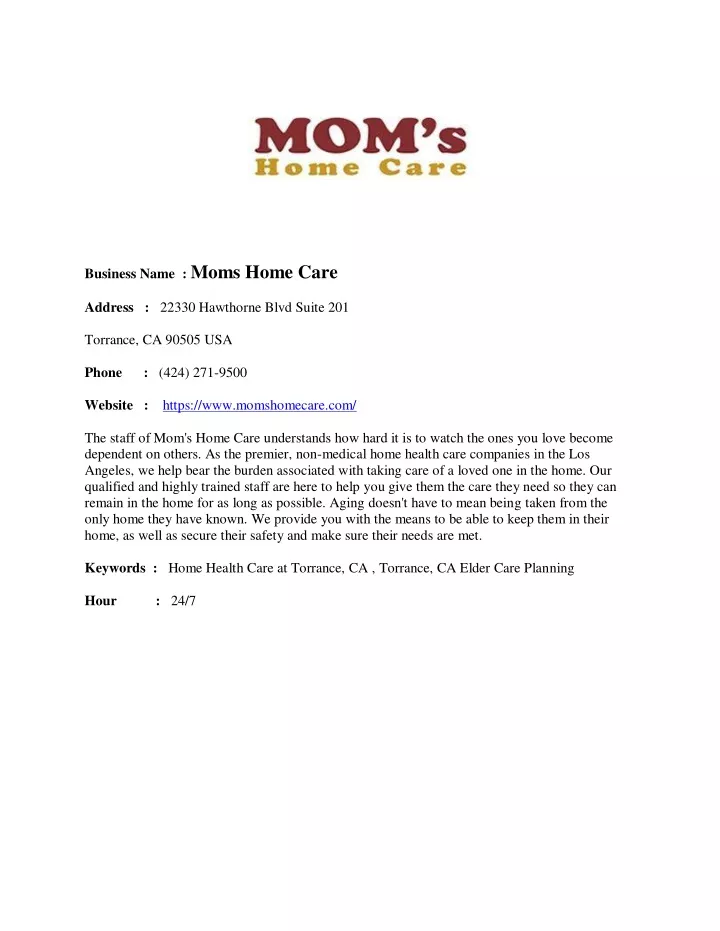 business name moms home care