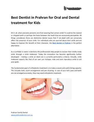 Best Dentist in Prahran for Oral and Dental treatment for Kids