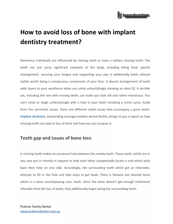 how to avoid loss of bone with implant dentistry