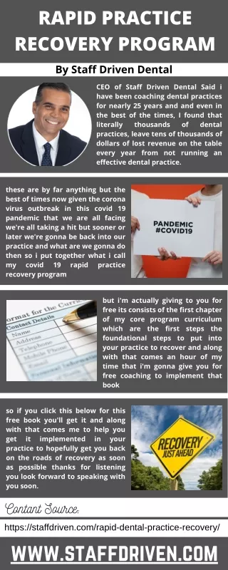 RAPID PRACTICE RECOVERY PROGRAM by | Staff Driven Dental | Dental Coaching and Consulting