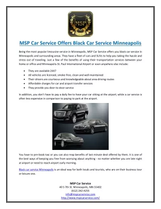 MSP Car Service Offers Black Car Service Minneapolis