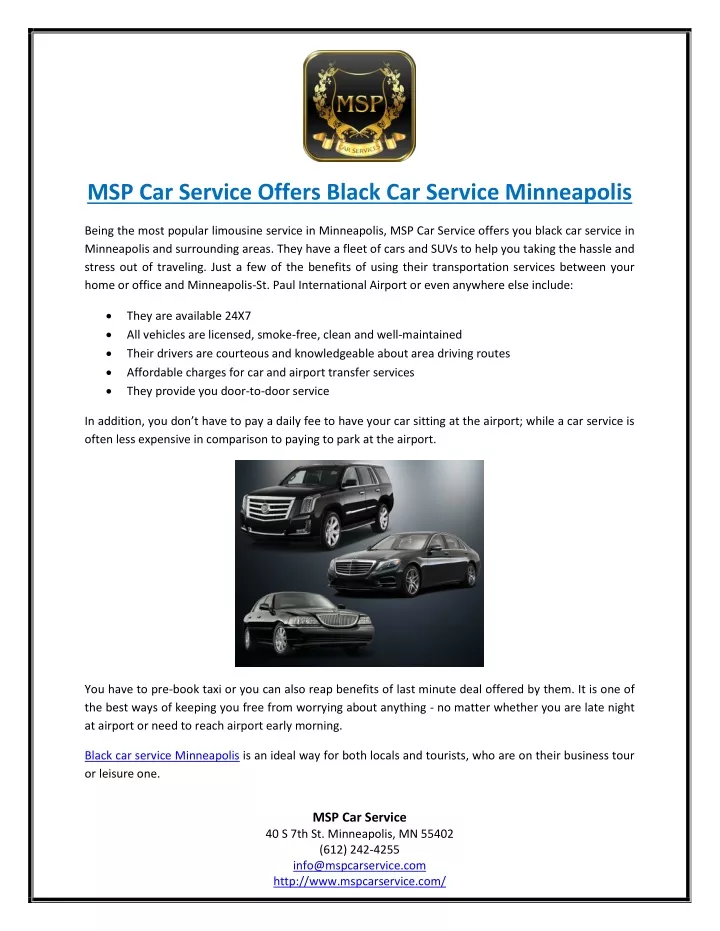 msp car service offers black car service