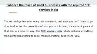 Enhance the reach of small businesses with the reputed SEO services India
