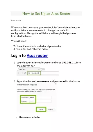 Setup an install asus router