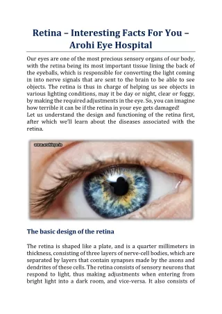 Retina – Interesting Facts For You - Arohi Eye Hospital