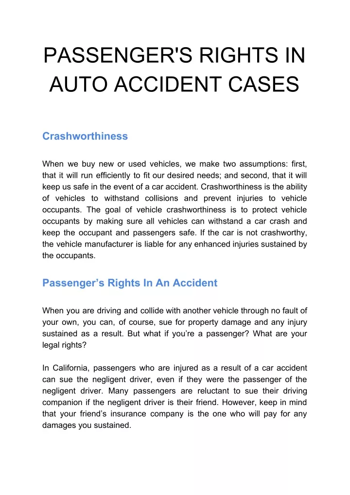 passenger s rights in auto accident cases