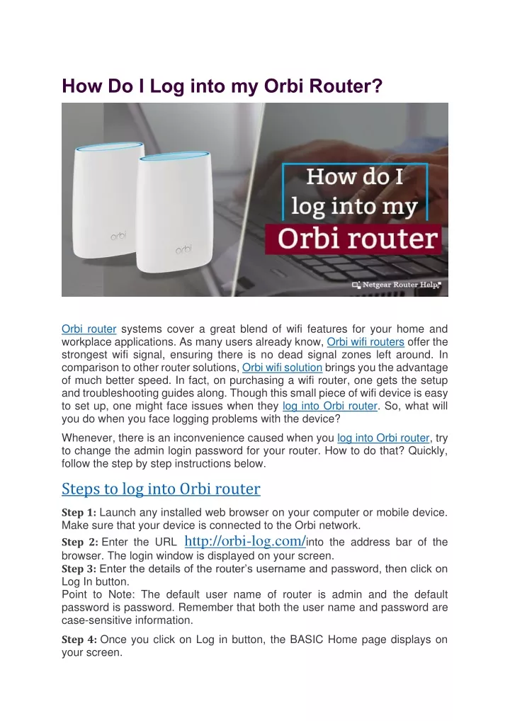 how do i log into my orbi router