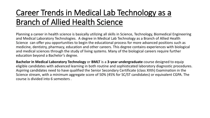 career trends in medical lab technology as a branch of allied health science