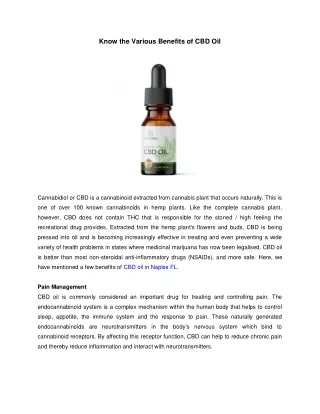 Know the Various Benefits of CBD Oil