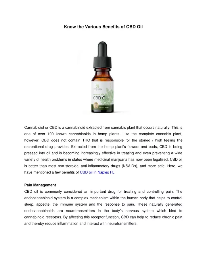 know the various benefits of cbd oil