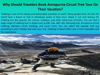 Why Should Travelers Book Annapurna Circuit Trek Tour On Their Vacation?