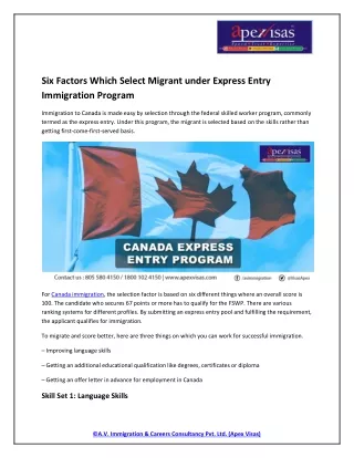 Six Factors Which Select Migrant under Express Entry Immigration Program