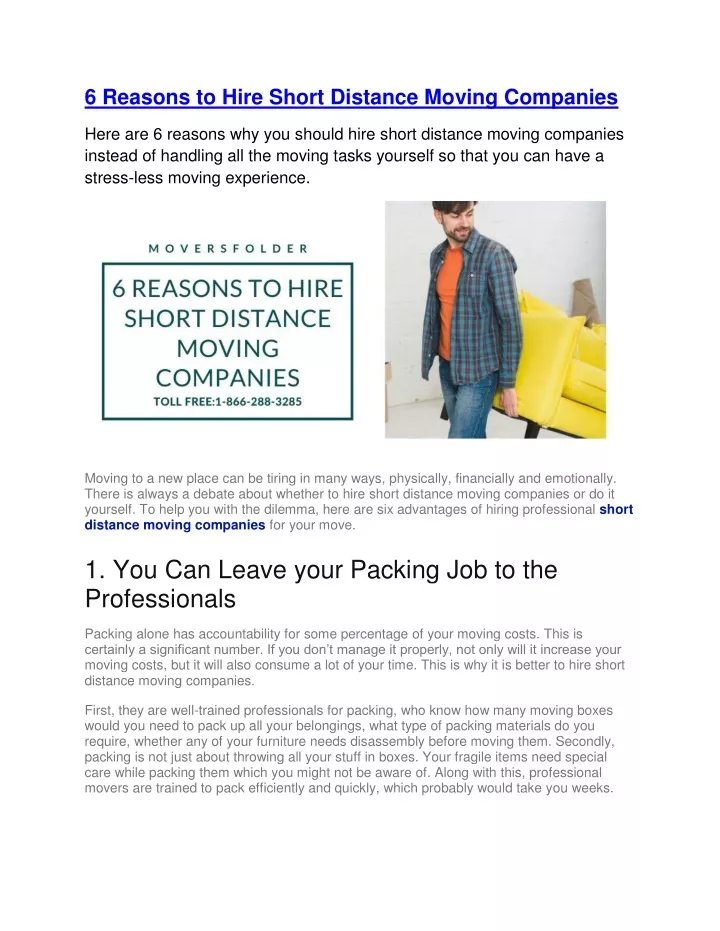 6 reasons to hire short distance moving companies