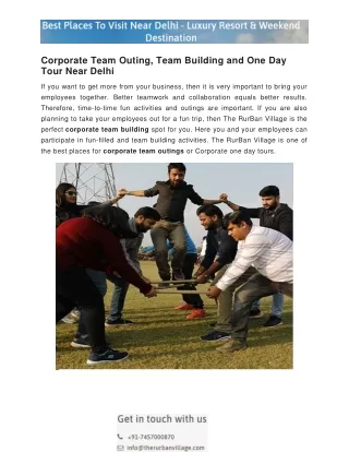 Corporate Team Outing, Building & One Day Tour Near Delhi