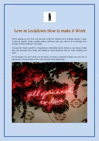 Love in Lockdown How to Make it Work