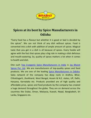 Spices at its best by Spice Manufacturers in Odisha