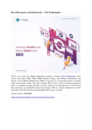 TGI is one of the best leading SEO Company in Kerala & SEO services in Kochi