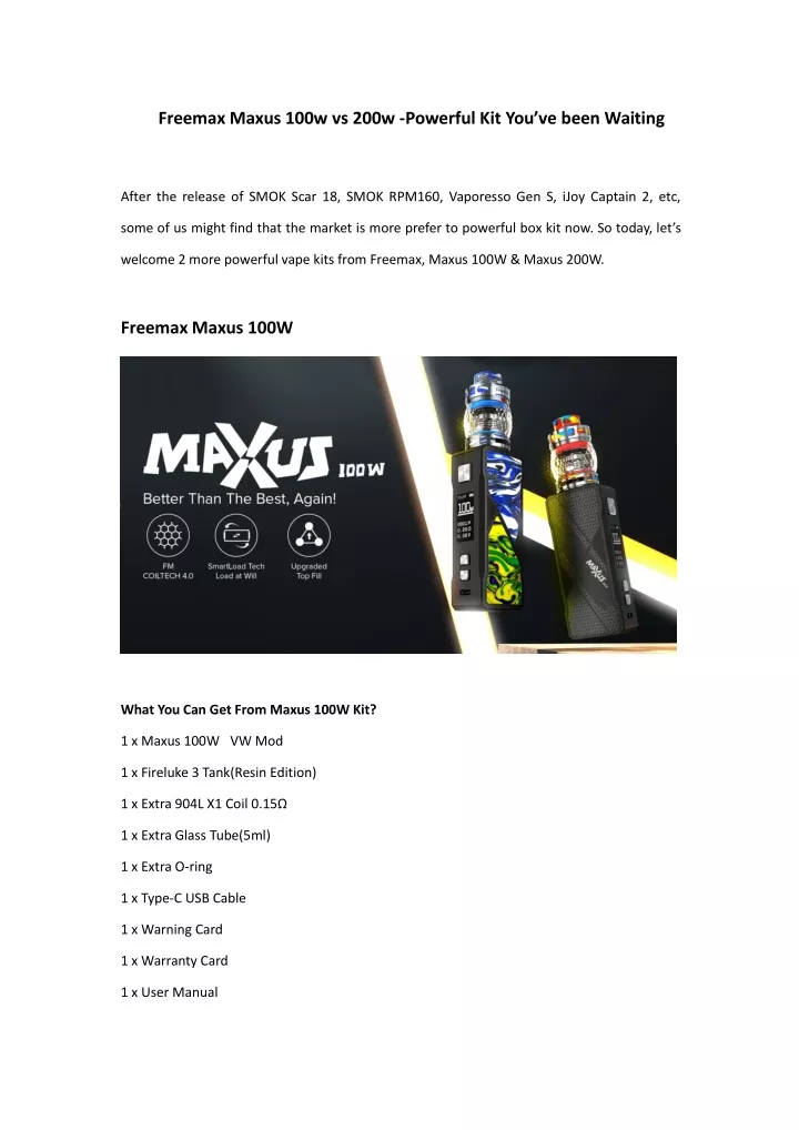freemax maxus 100w vs 200w powerful