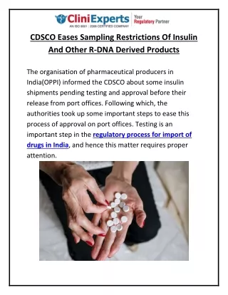 cdsco eases sampling restrictions of insulin