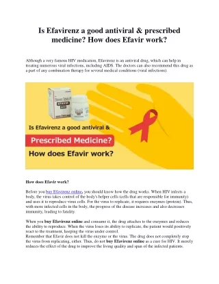 Is Efavirenz a Good Antiviral Med | Side effects of Efavir