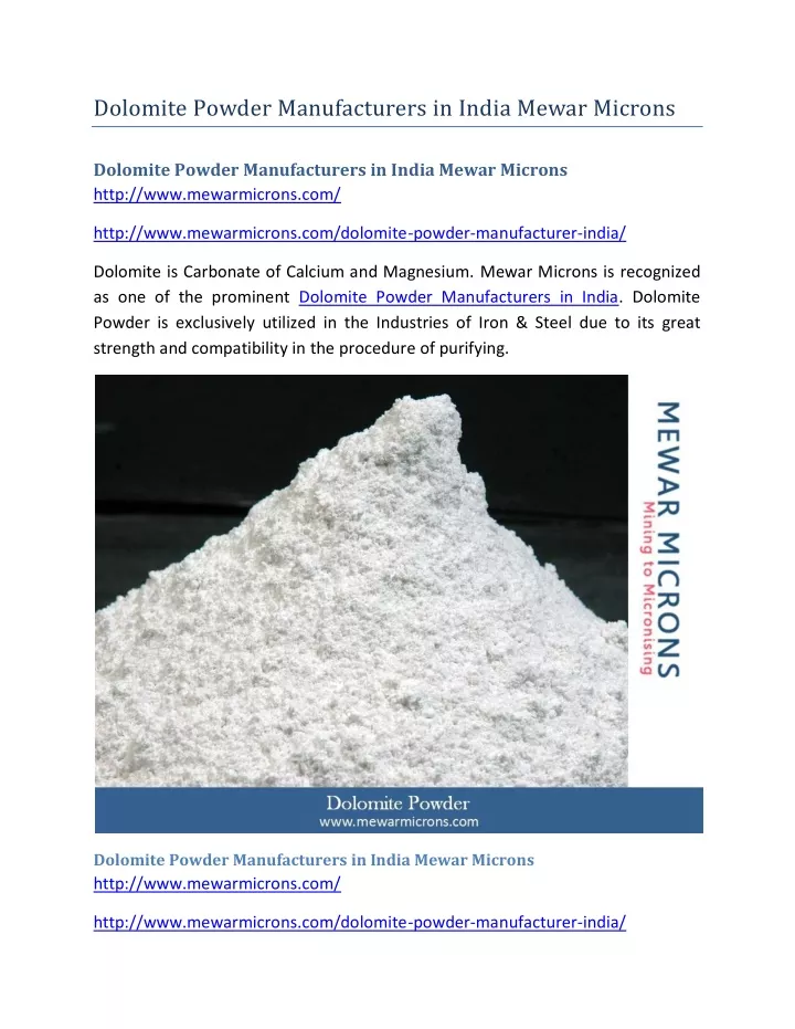 dolomite powder manufacturers in india mewar