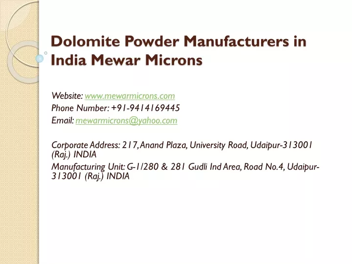 dolomite powder manufacturers in india mewar microns