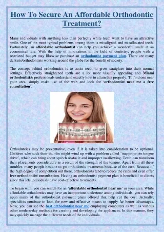 how to secure an affordable orthodontic treatment