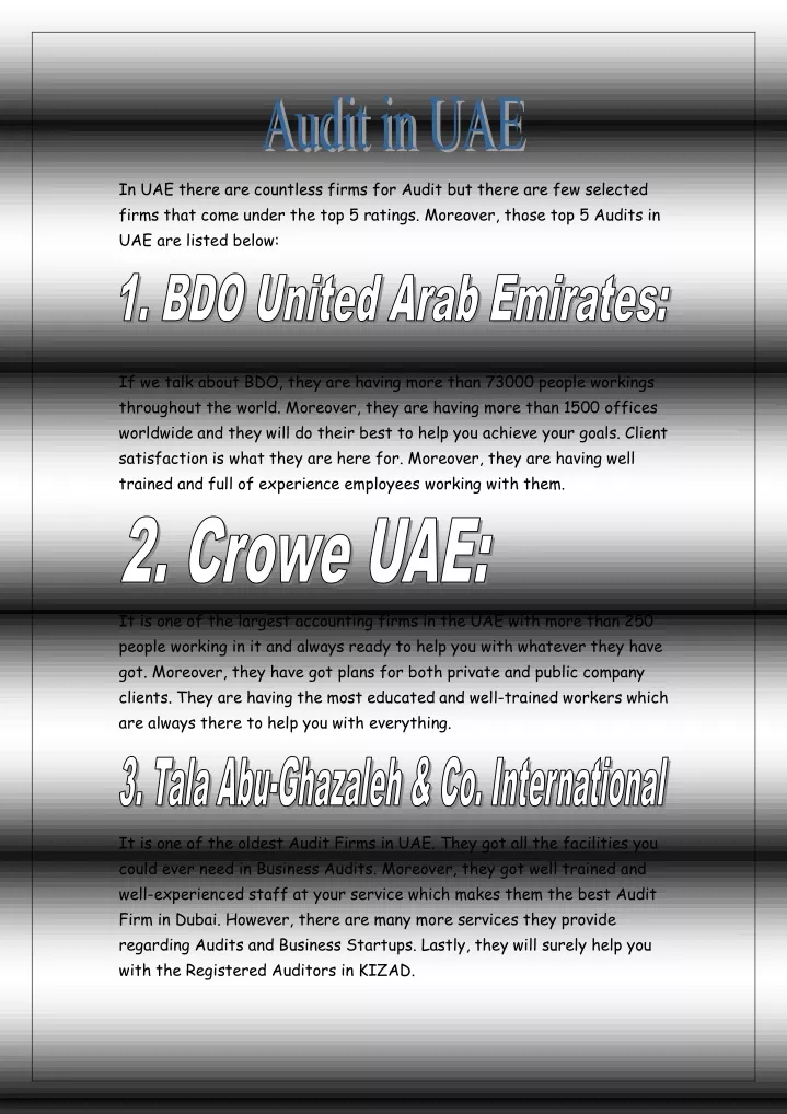 in uae there are countless firms for audit