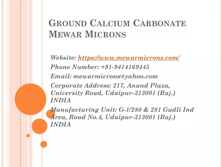 ground calcium carbonate mewar microns