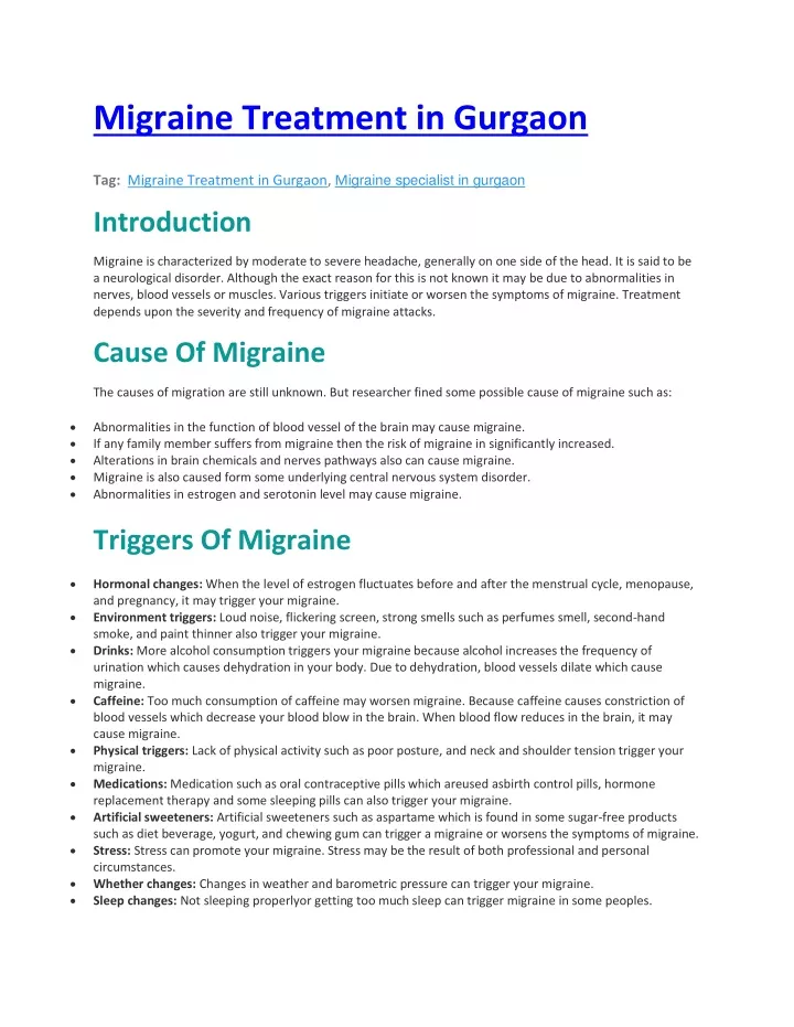 migraine treatment in gurgaon