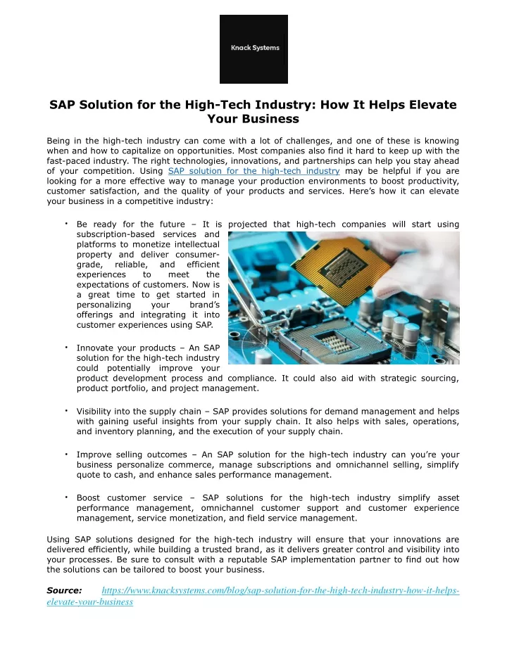 sap solution for the high tech industry