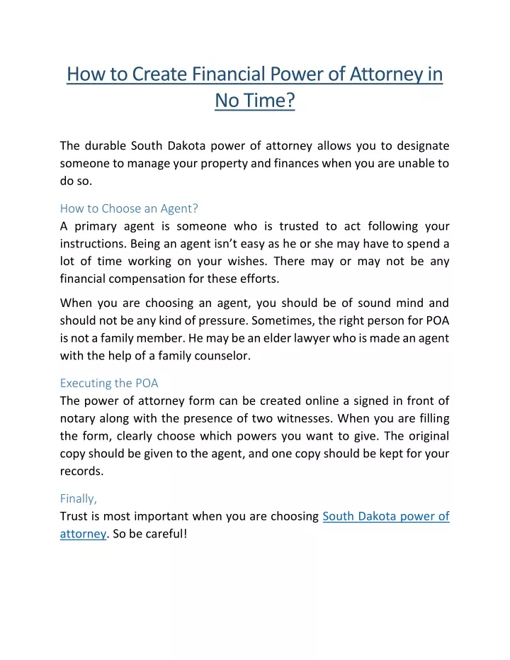 how to create financial power of attorney