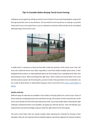 Tips To Consider Before Buying Tennis Court Fencing