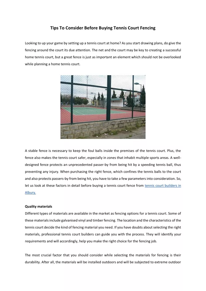 tips to consider before buying tennis court