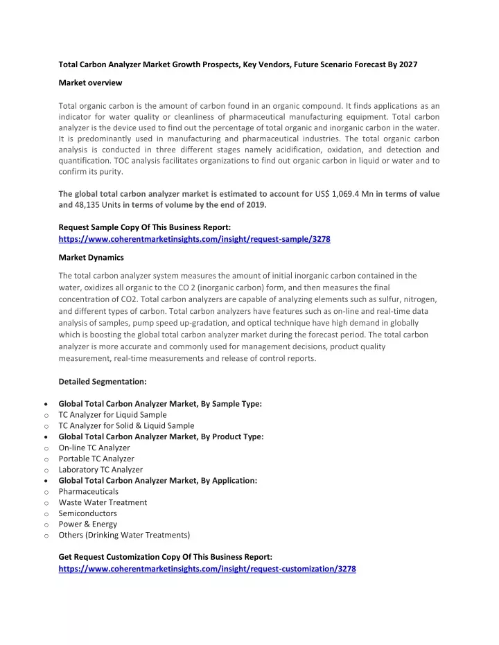 total carbon analyzer market growth prospects