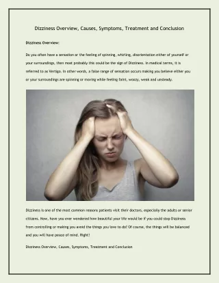 dizziness overview causes symptoms treatment