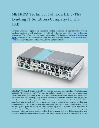 MELRIYA Technical Solution L.L.C-The Leading IT Solutions Company In The UAE