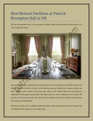 Best Retreat Facilities at Patrick Brompton Hall in UK