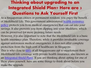 Thinking about upgrading to an Integrated Shield Plan? Here are 3 Questions to Ask Yourself First