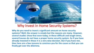 Why Invest In Home Security Systems?