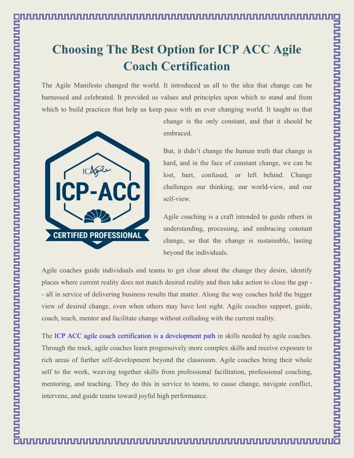 choosing the best option for icp acc agile coach