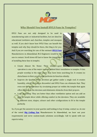 Why Should You Install HVLS Fans In Temples?