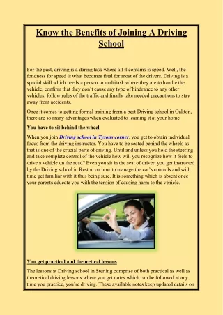 know the benefits of joining a driving school