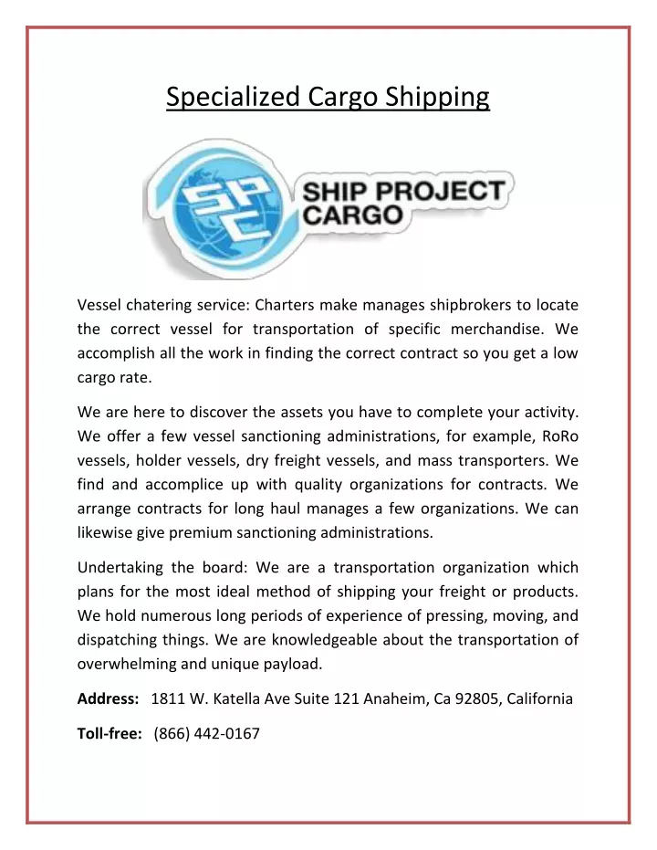 specialized cargo shipping